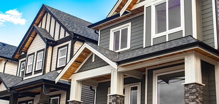 Brand new houses just after construction on real estate market.