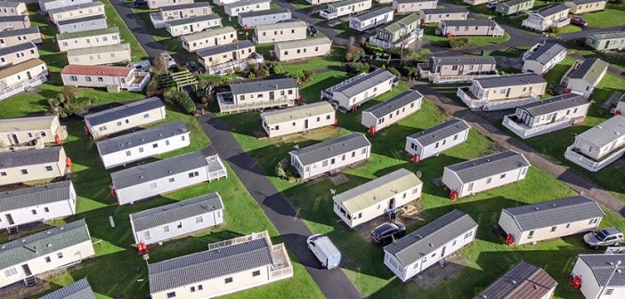 Caravan and camping, static home aerial view. Porthmadog holiday