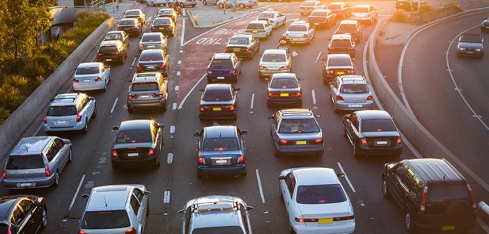 Cars stuck in traffic at an intersection