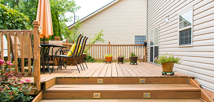 Patio and garden of family home at summer