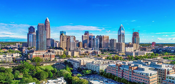 Downtown Charlotte, North Carolina, USA Skyline Drone Aerial