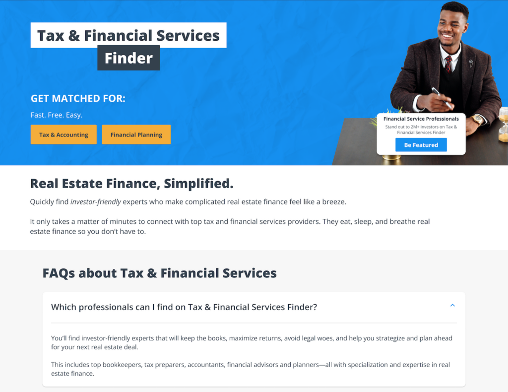 cropped screenshot of BiggerPockets Tax & Financial Services Finder