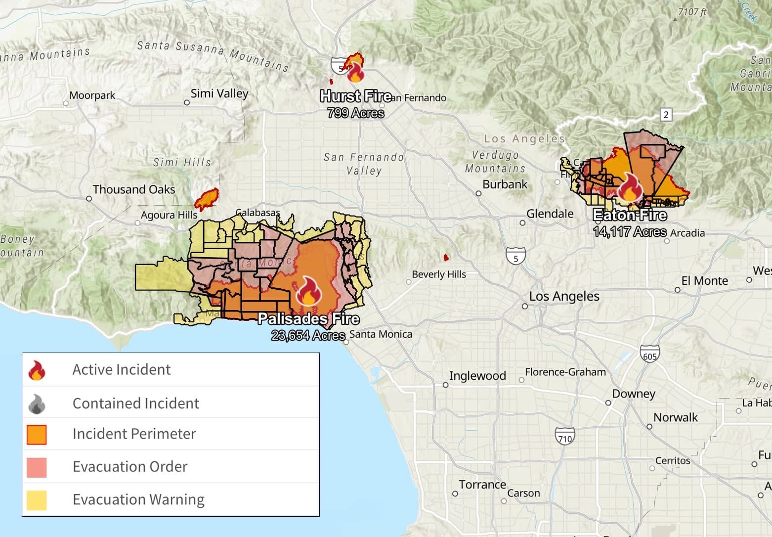 active fire threats in LA