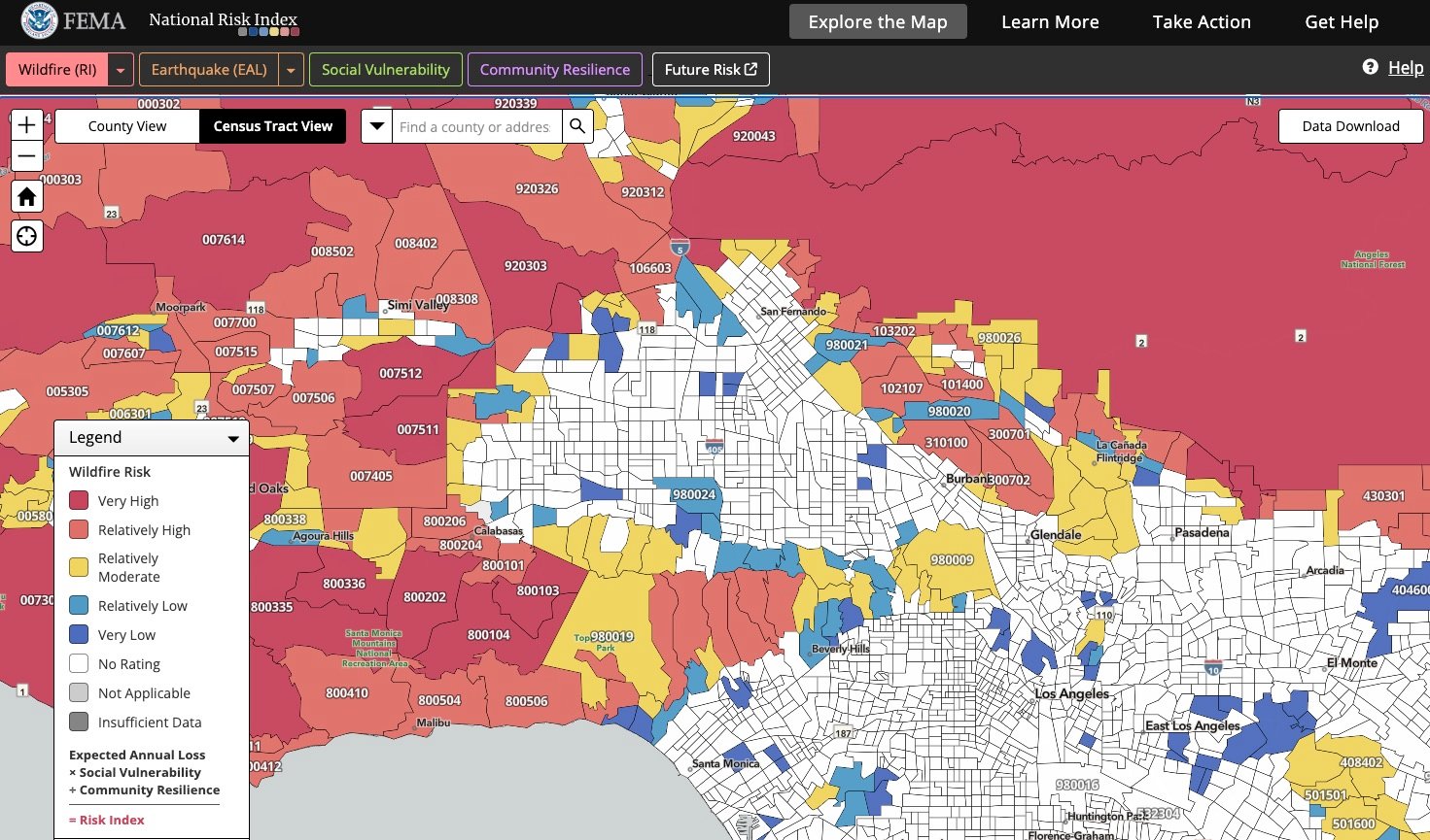 wildfire risk map for Los Angeles