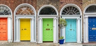 Panoramic rainbow colors collection of doors in Dublin, Ireland